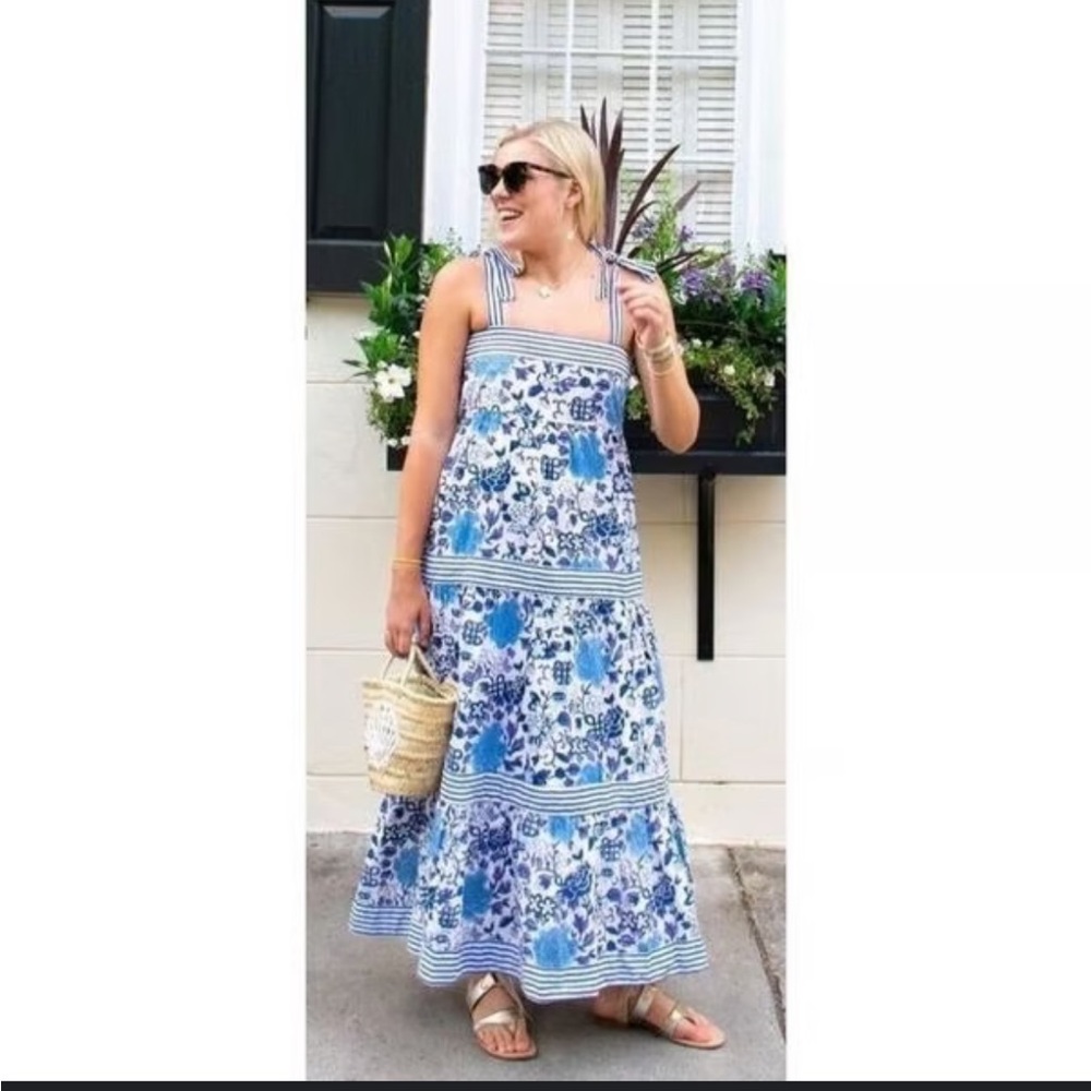Madison Mathews Blue and White Floral Maxi Dress